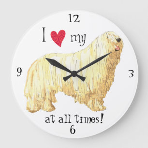 I Love my Komondor Große Wanduhr