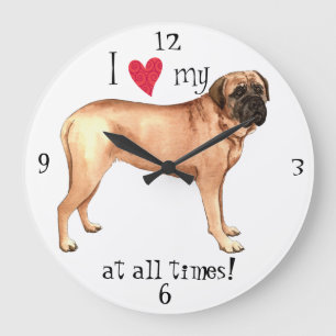 I Love my Mastiff Große Wanduhr