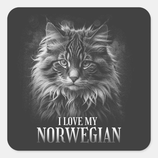 "I love my Norwegian cat" Quadratischer Aufkleber (Vorderseite)
