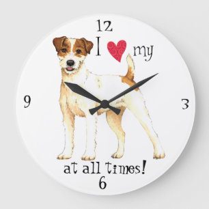 I Love my Parson Russell Terrier Große Wanduhr
