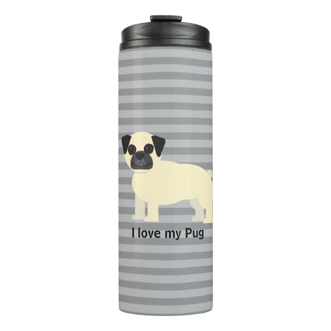 I love my Pug Gray Lined Thermosbecher (Vorderseite)