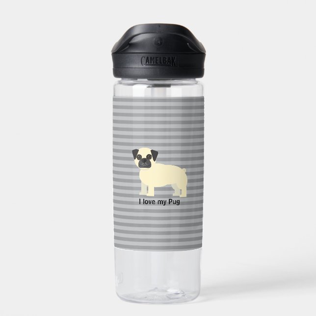 I love my Pug Gray Lined Trinkflasche (Rückseite)