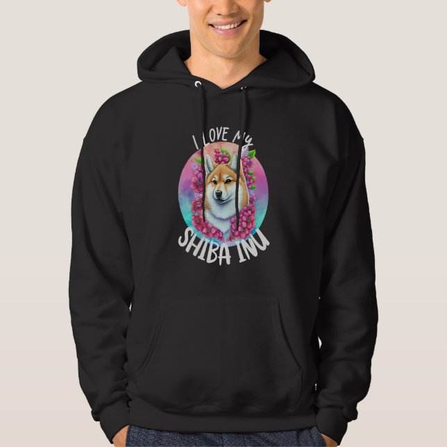 I Love My Shiba Inu Dog Mom Flowers Puppy Floral C Hoodie (Vorderseite)