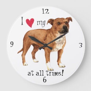 I Love my Staffordshire Bull Terrier Große Wanduhr
