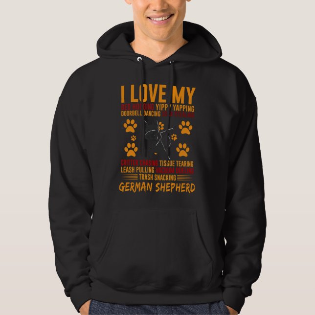I Love My Stalker Black German Shepherd  Dog Owner Hoodie (Vorderseite)
