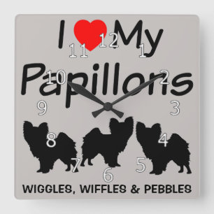 I Love My Three Papillon Dogs Clock Quadratische Wanduhr
