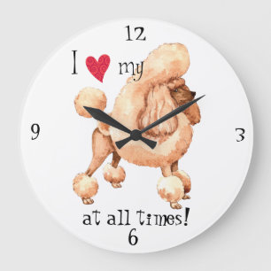 I Love my Toy Poodle Große Wanduhr