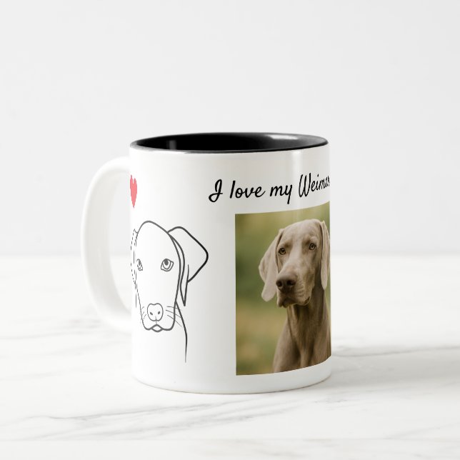I love my Weimaraner Dog Photo Drawing Hearts Zweifarbige Tasse (Vorderseite Links)