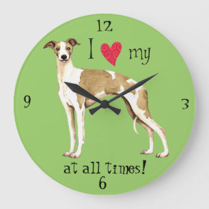 I Love my Whippet Große Wanduhr
