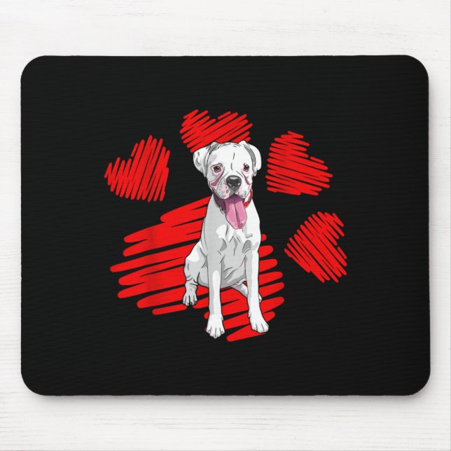 I Love My White Boxer Dog Paw Heart Valentines Day Mousepad (Vorne)