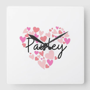 I love Paisley Quadratische Wanduhr