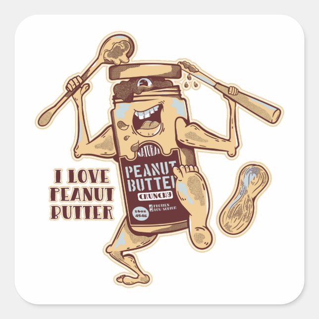 I LOVE PEANUT BUTTER QUADRATISCHER AUFKLEBER (Vorderseite)