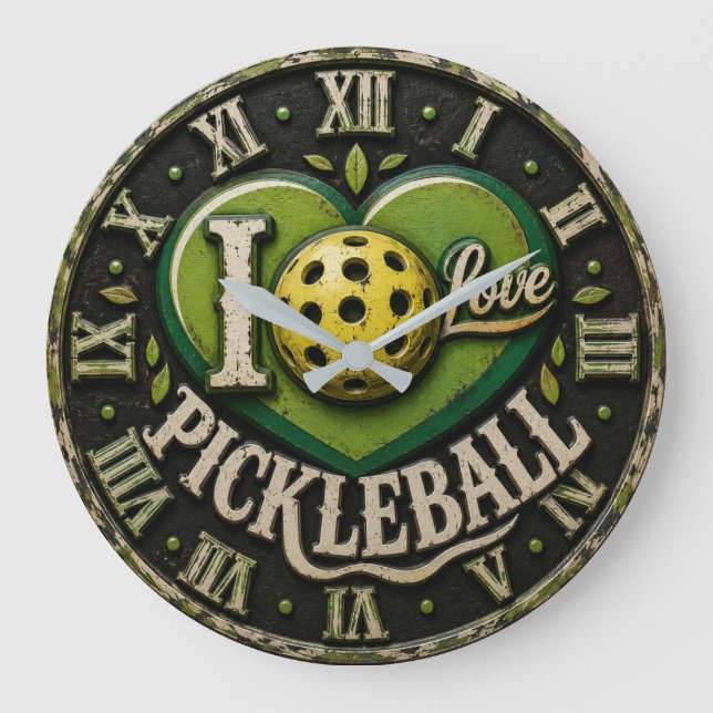 I Love Pickleball  Große Wanduhr (Vorderseite)
