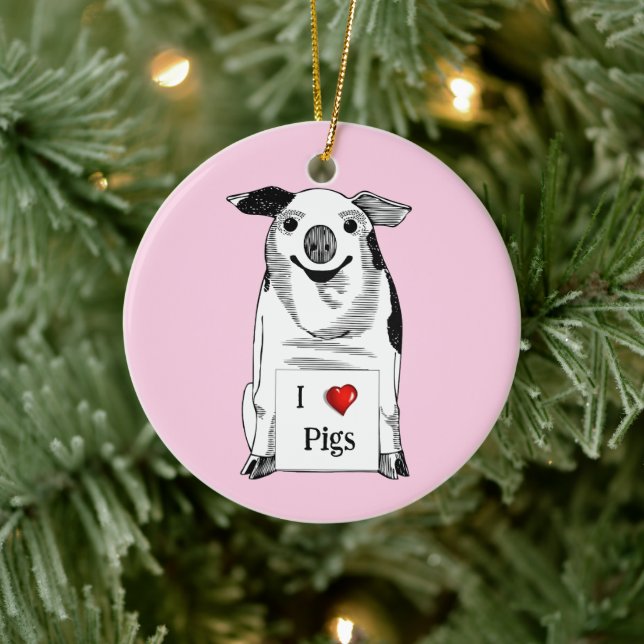 I Love Pigs * National Pig Day  Keramik Ornament (Baum)
