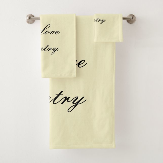 I Love Poetry Bath Towels (Cream & Black) Badhandtuch Set (Insitu)