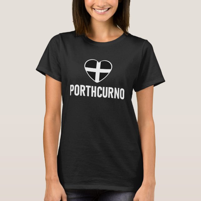I Love Porthcurno Cornwall Flag Heart Saint Piran  T-Shirt (Vorderseite)