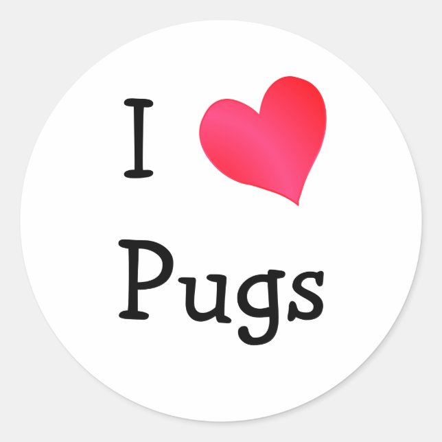 I Love Pugs Runder Aufkleber (Vorderseite)
