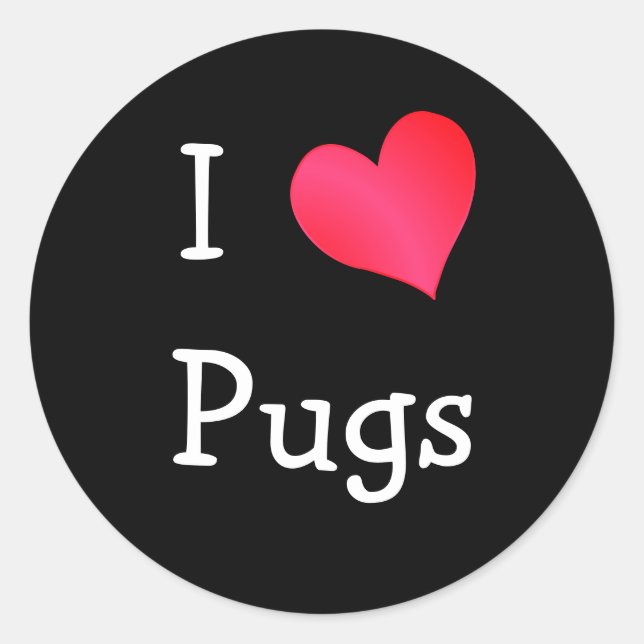 I Love Pugs Runder Aufkleber (Vorderseite)