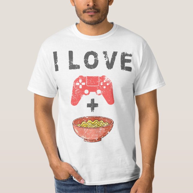I Love Ramen And Gaming Funny Retro Noodles Gamer  T-Shirt (Vorderseite)