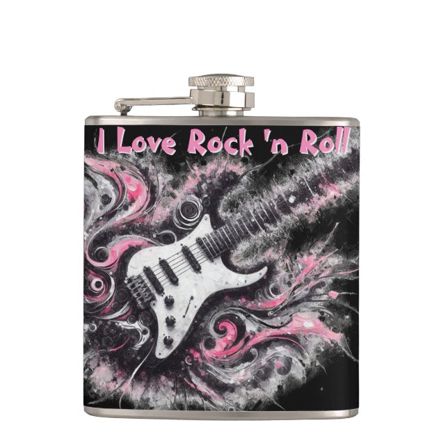 I Love Rock N Roll Electric Guitar Personalized Flachmann (Vorderseite)
