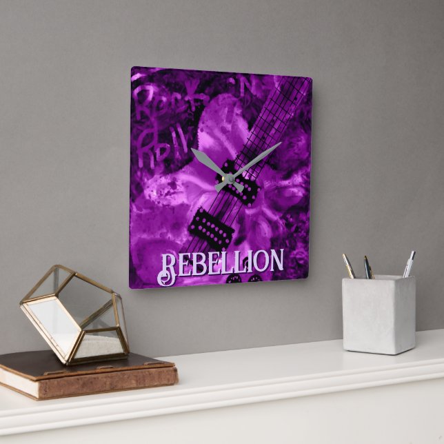 I Love Rock 'N Roll Electric Guitar Personalized Quadratische Wanduhr (Büro)