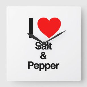 i love salt and pepper quadratische wanduhr