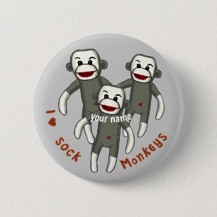 I Love Sock Monkeys Button