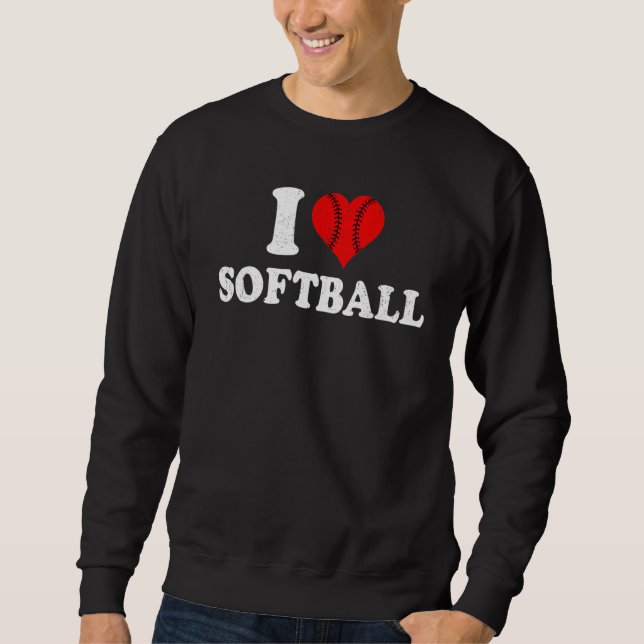 I Love Softball Retro Happy Valentine's Day Couple Sweatshirt (Vorderseite)