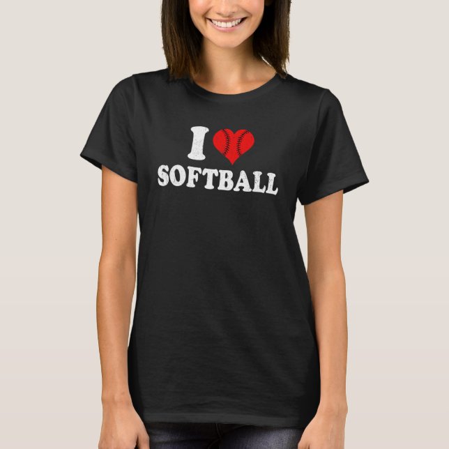 I Love Softball Retro Happy Valentine's Day Couple T-Shirt (Vorderseite)
