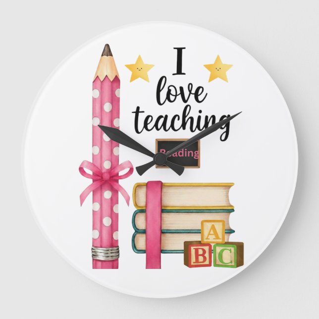 I love teaching reading teacher clock große wanduhr (Vorderseite)