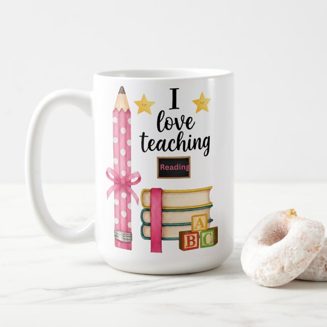 I love teaching reading teacher coffee mug  kaffeetasse (Mit Donut)