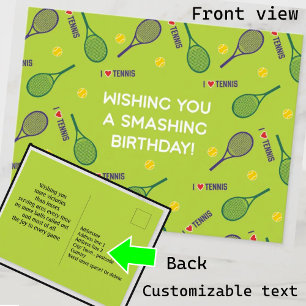 🎾 I💚 love tennis Happy Birthday PostCard Postkarte