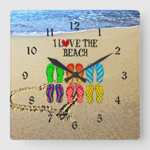 I Love the Beach Quadratische Wanduhr