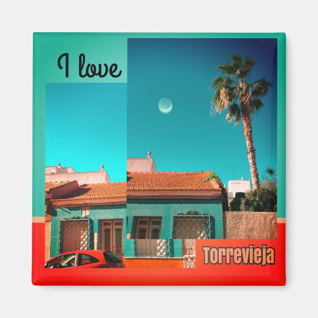 I Love Torrevieja in Orange and Turqoise Magnet (Vorne)