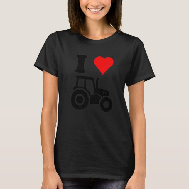 I Love Tractor Red Heart Valentines Day Funny Farm T-Shirt (Vorderseite)