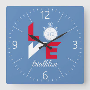 I love triathlon quadratische wanduhr