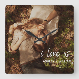 I Love Us Couple Quote Photo Names Quadratische Wanduhr