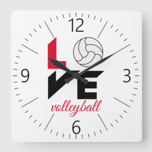 I Love volleyball Quadratische Wanduhr
