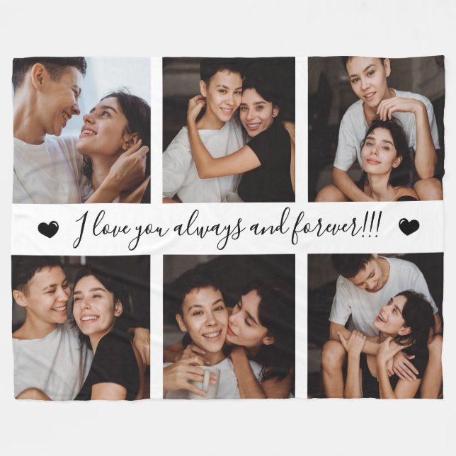 I Love You Always & Forever Modern 6 Photo Collage Fleecedecke (Vorderseite (Horizontal))
