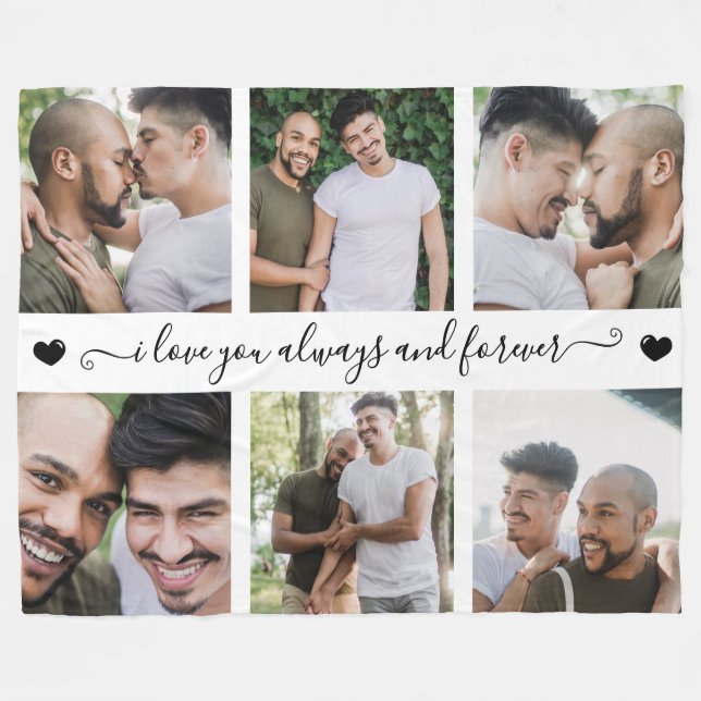 I Love You Always & Forever Modern 6 Photo Collage Fleecedecke (Vorderseite (Horizontal))