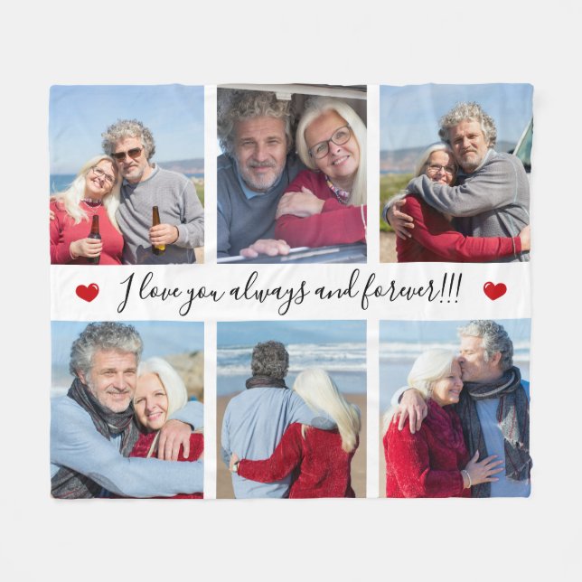 I Love You Always & Forever Modern 6 Photo Collage Fleecedecke (Vorderseite (Horizontal))