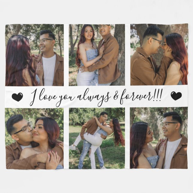 I Love You Always & Forever Modern 6 Photo Collage Fleecedecke (Vorderseite (Horizontal))