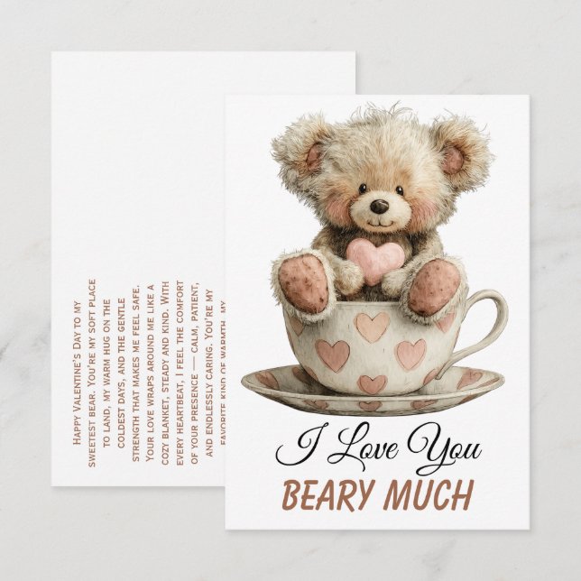 I Love You Beary Much In Cup Postcard Dankeskarte (Vorne/Hinten)
