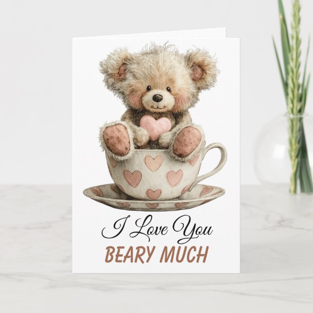 I Love You Beary Much In Cup Postcard Karte (Vorderseite)