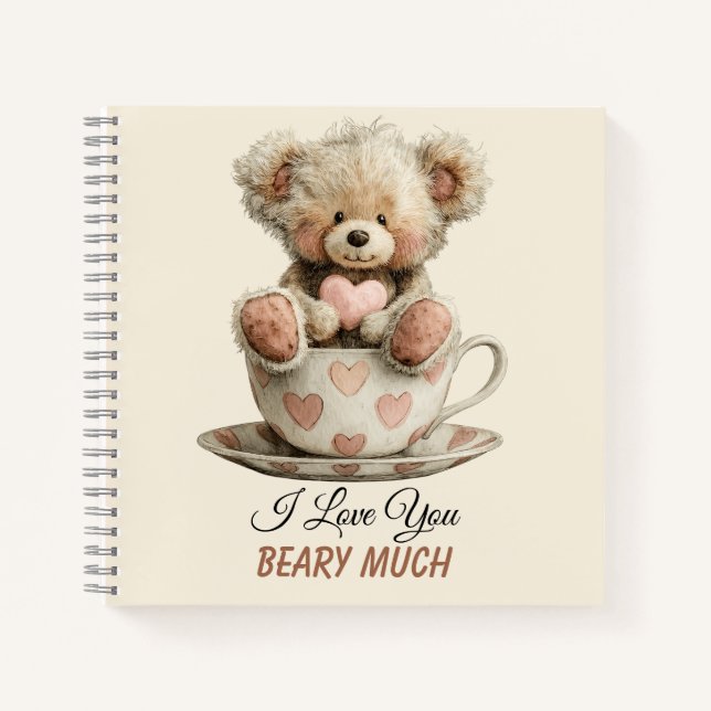 I Love You Beary Much In Cup Postcard Notizbuch (Vorderseite)