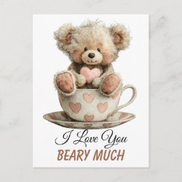 I Love You Beary Much In Cup Postcard Postkarte