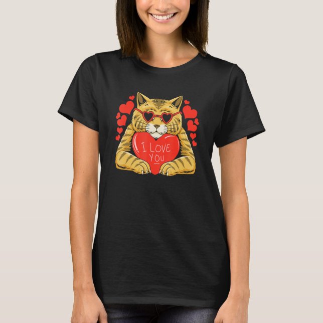 I Love You Cat Heart Valentines Day Kitten Kitty P T-Shirt (Vorderseite)