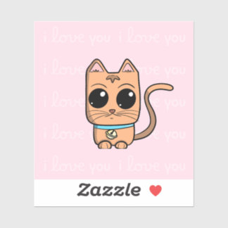 I Love You, Cute Caramel Cat Illustration Art Prin Aufkleber