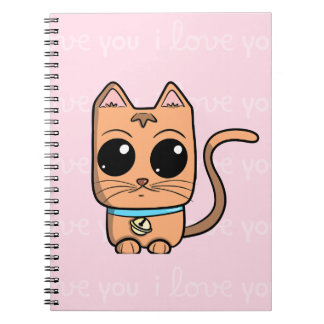 I Love You, Cute Caramel Cat Illustration Art Prin Notizblock