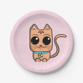 I Love You, Cute Caramel Cat Illustration Art Prin Pappteller